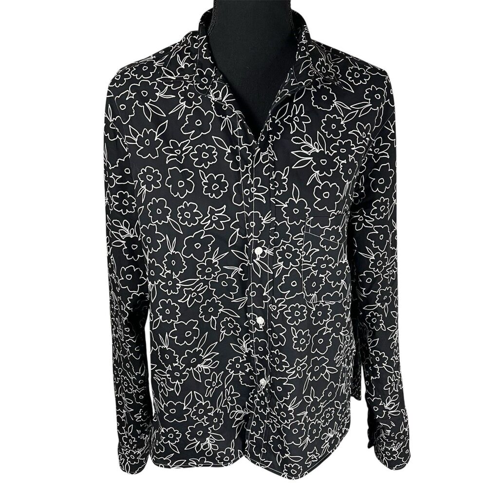 Frank and Eileen Silvio Black Floral Untuckable Button Up Blouse Large Capsule - Picture 12 of 12